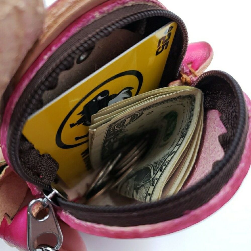 Pink Bunny Rabbit Coin Purse Cute Handmade Leather Small Wallet Kawaii Zip Pouch - Picture 6 of 14